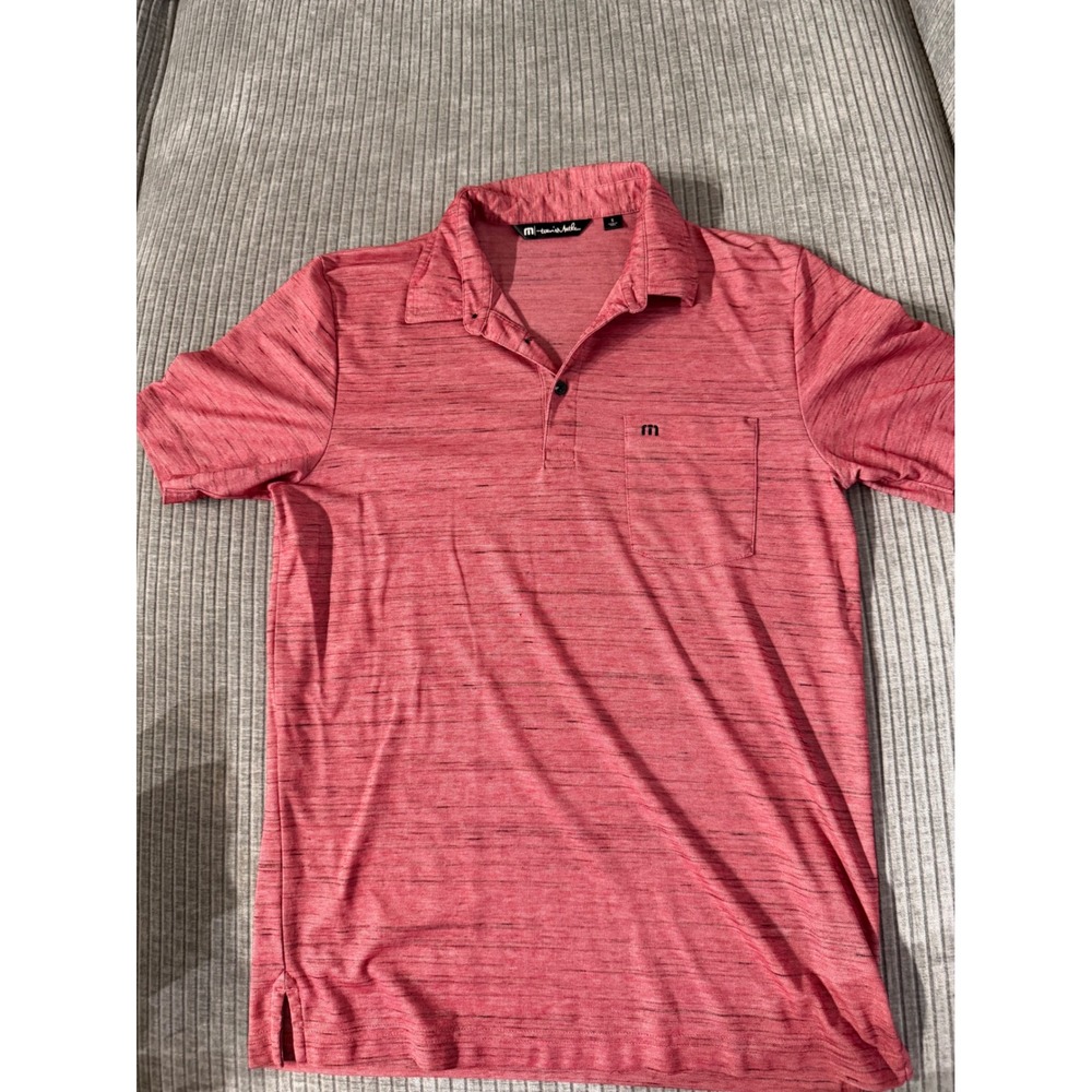 TravisMathew Mens Small Red Heathered Space Dye Short Sleeve Pocket Polo Shirt